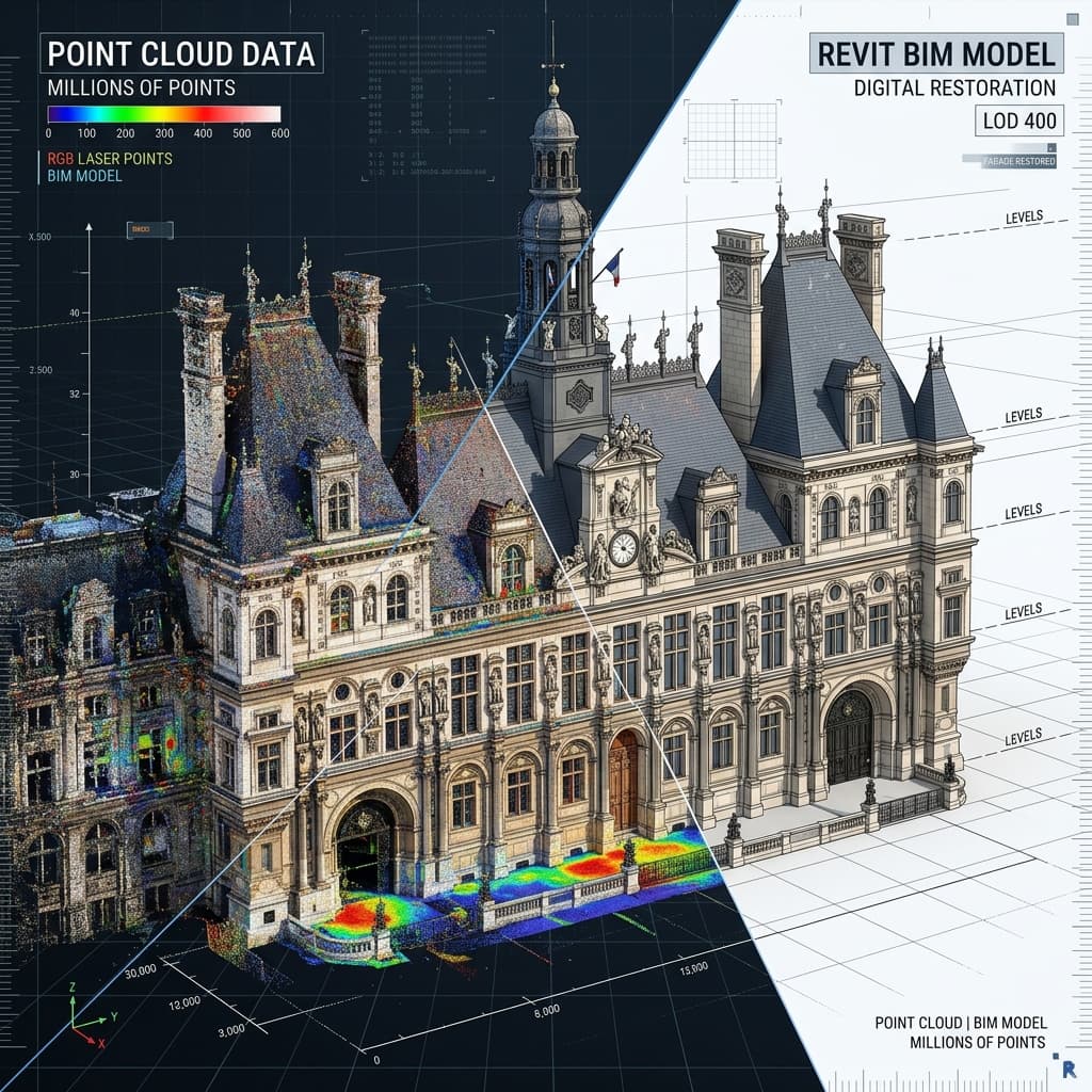 Scan-to-BIM Workflow: Converting 2 Billion Laser Points into Parametric Revit Geometry